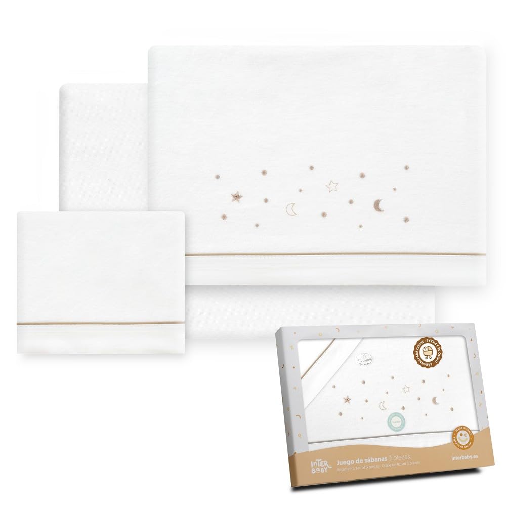 Interbaby - Set di lenzuola per passeggino 40 x 80 cotone 100% | lenzuolo per lettino in flanella, caldo | include lenzuolo con angoli, piano di lavoro e federa per cuscino | ideale per l'inverno |