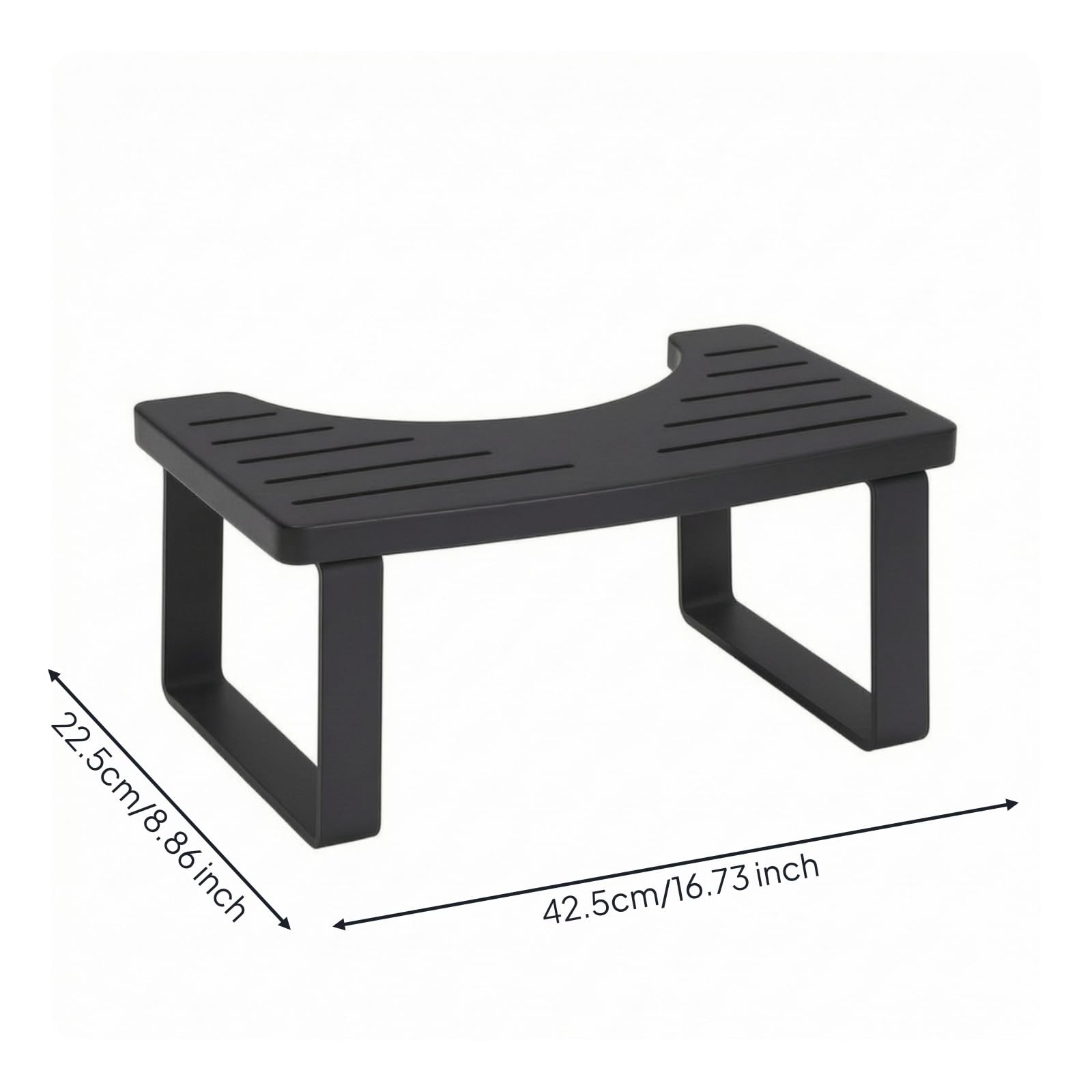 predolo Sgabello Bagno Poggiapiedi Sedia Pedana WC con Top Bambù Curvo Base Metallo Stabile Profilo Sottile Salvaspazio Scanalature Lunghe Foro Centrale per, Nero