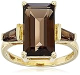 Amazon Collection 14K Yellow Gold Smoky Quartz Octagon 3 Stone Ring, Size 7