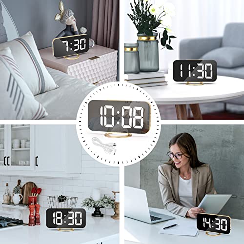 Digital Alarm Clock, Led Mirror Alarm Clock For Bedroom, With Dual Usb Ports, 3 Level Brightness, Auto Dimming, Night Mode, Easy Snooze, Bedroom Decor Aesthetic, For Home, Office (Gold) #TOP6