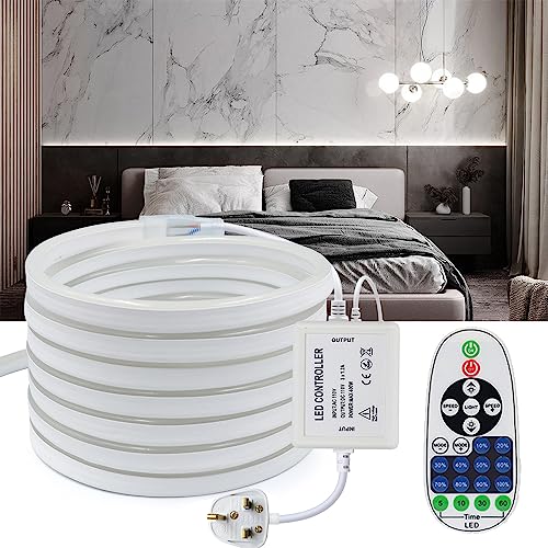 Wisada 15M LED Neon Sign, 120 LEDs/m Waterproof Flexible LED Strip Light, 220V High Density Super Bright CRI85+ 6000K White LED Rope Light with Controller for Kitchen Bedroom Cabinet Lighting