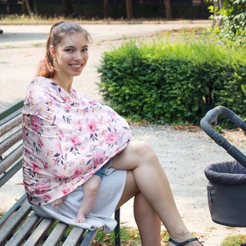 Image of Rquite All-in-1 Car Seat Cover Baby, Carseat Covers for Girl Boy, Stretchy Soft Infant Car Seat Cover, Multi-use Baby Carrier Cover, Car Seat Canopy, Stroller Sun Shade, Nursing Breastfeeding Cover