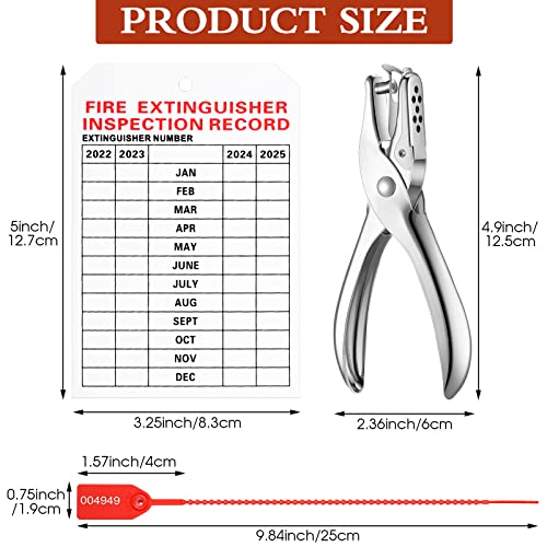 101 Pieces Monthly Fire Extinguisher Inspection Tags 2022 4 Years Maintenance Tags and Plastic Tamper Seals Numbered Security Tags with Handheld Hole Puncher (Red, White,Fire Extinguisher)