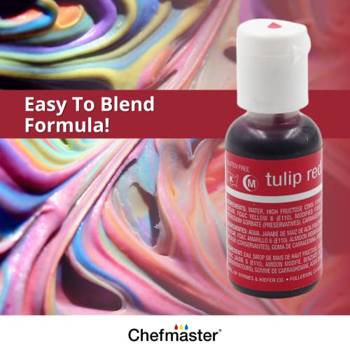 Chefmaster Tulip Red Liqua-Gel® Food Coloring | Vibrant Color | Professional-Grade Dye For Icing, Frosting, Fondant | Baking & Decorating | Fade-Resistant | Easy-To-Use | Made In Usa | 0.70 Oz #TOP4
