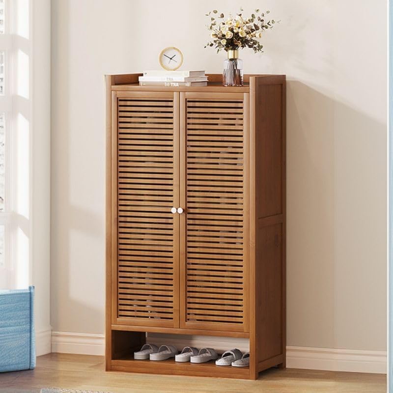 CraftThink Modern Shoe Storage Cabinet, Farmhouse Bamboo Shoe Rack Organizer Wood Freestanding Storage for Shoes with Door for Closet Entryway Garage Bedroom, Walnut-23 L x 12.5" W x 43" H
