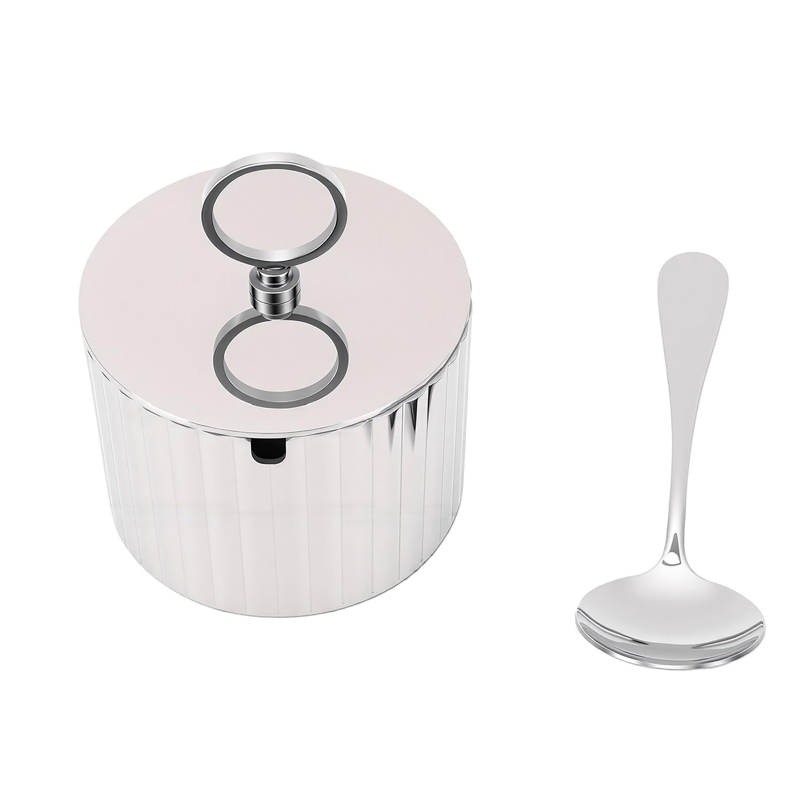 Cocoarm Azucarero de Acero Inoxidable Recipiente para Condimentos de Acero Inoxidable 304 con Tapa y Cuchara 10,5 X 7,5 Cm para Sal, Azúcar, Especias en el Hogar, Cocina, Cafetería, Hotel