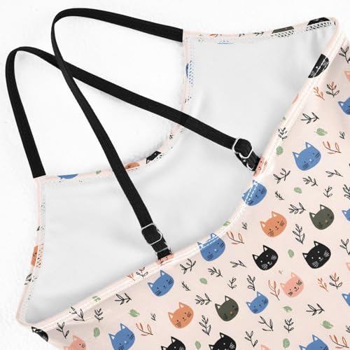 senya Girls Swimsuits One-Piece Swimwear Tie Bathing Suit Beach Summer Round Neck 5-6T Colorful Cat Pattern4