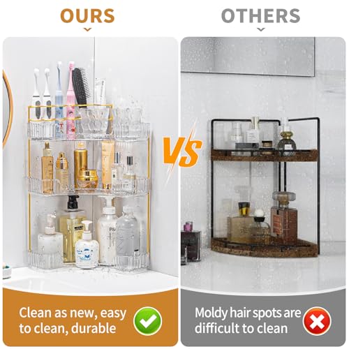 Upgraded 3-Tier Corner Bathroom Countertop Organizer – Spacious Storage for Makeup, Skincare & Perfumes, Built-in Brush Holder Fits Vanity/Dresser/Bsthtub (Classic White) - Image 5