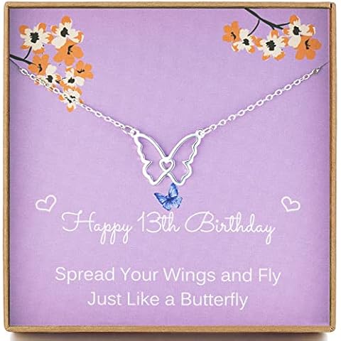 13th Birthday Gifts for Girls, Sterling Silver Butterfly Pendant Necklace, 13 Year Old Girl 2009 Birthday Presents, Dainty Geometric Butterfly Necklace Cover