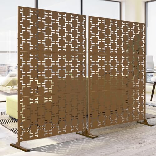 Elevens Patio Privacy Screen, Outdoor Privacy Screen with Stand Decorative Metal Privacy Screen Free Standing for Garden Backyard Balcony 72\'\'Lx47\'\'H,Corten Steel(Brick)