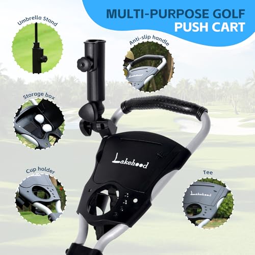 Image of Lakehood Golf Push Cart - 3 Wheel Golf Cart for Easy Transport & Storage, Height-Adjustable Handle for All Ages, Push Golf cart - Perfect for Golf Courses & Practice Sessions
