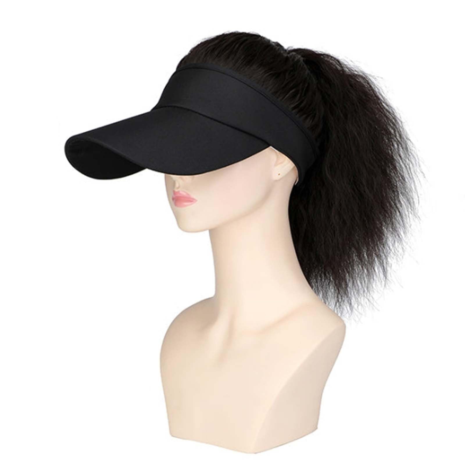 WUODHTW Women's Baseball Hat Wig Visor Hat Wig Wool Short Curly Hair Wig Ponytail Braid Wavy Wig Synthetic Hair Extensions