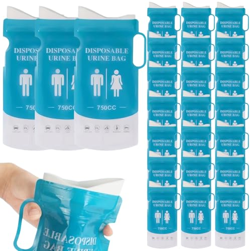 Jorzer Disposable Urine Bags, 750ml Emergency Portable Urinal for Men Women Kids 24PCS Leakproof Pee Bags for Road Trips Camping Hiking Traffic Jams Patient..