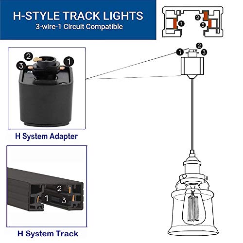 Kiven H-Type 3 Wire Miniature Pendant Track Lighting Fixture Restaurant Chandelier Decorative Chandelier Instant Pendant Industrial Factory Glass Pendant Lamp,Bulb Include,One Light #TOP4