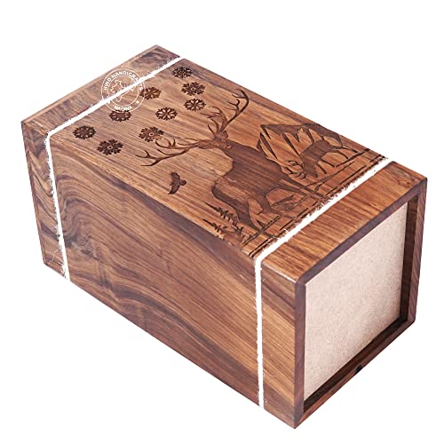Image of Handcrafted Floral Engraved Wooden Urns for Human Ashes Adult Large - Buck Deer Cremation Urn for Ashes - Burial Urn for Columbarium - Funeral Urn Box (250 LB - Rosewood, Design-2)