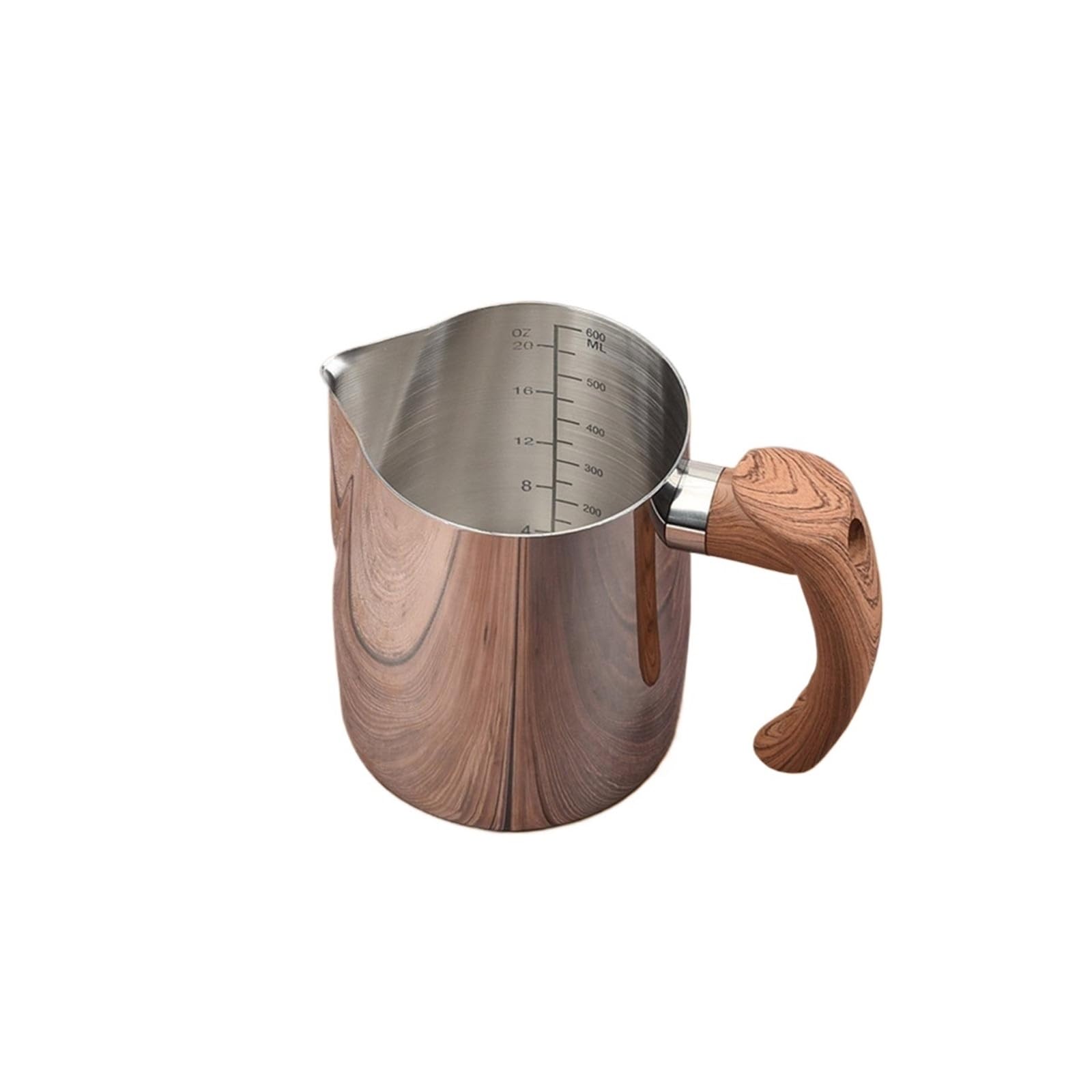 Taza for espumar leche con mango de madera, taza de vapor Barista de acero inoxidable, jarra for espumar leche, cafetera for fiesta, vacaciones, casa, 2 uds. Para café(Silver,600ml)