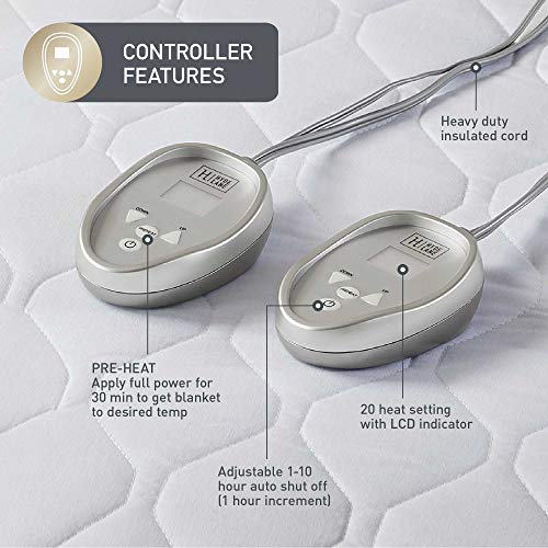 Premium Mattress Heating Pad Queen Size 60x80 inch | Quilted Cotton Electrical Mattress Pad with 20 Heat Setting Dual Controller & Auto Shut Off | Relieve Sore Muscles/Joints - Thumbnail 7