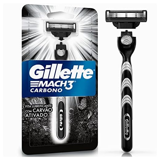 Gillette Mach3 Carbono Aparelho de barbear reutilizável com Carvão Ativado e Fita Lubrificante Melhorada 1 Ud