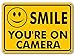 Smile You're On Camera Rust Free Outdoor Waterproof Fade Resistant UV Protective Ink Video Surveillance Security Sign Yellow and Black Video CCTV 11"x 7"