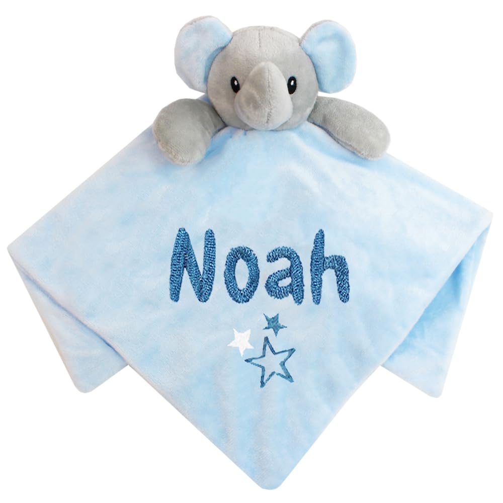 Personalised Newborn Baby Luxury Animals Comforter Blanket Gift (Blue Elephant)