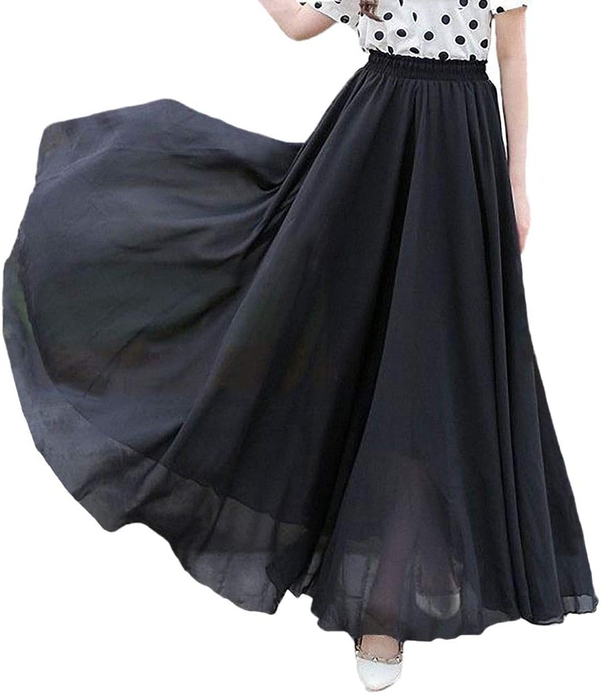 Afibi Womens Chiffon Retro Long Maxi Skirt Beach Ankle Length Skirt