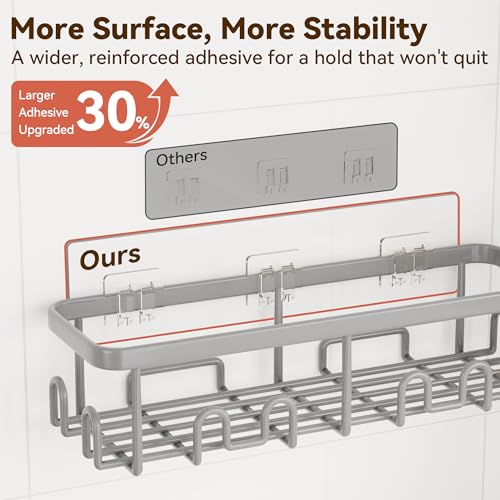 Image of YASONIC Shower Caddy Adhesive, 100% Rustproof Shower Organizer with Soap and Toothbrush Holder, Large Capacity Shower Shelves for Inside Shower, No Drill Shower Storage for Home (5 Pack Grey)