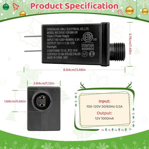 Image of 12V 1A Class 2 Power Supply, LED Transformer Replacement for Christmas String Light Yard, IP44 Waterproof Low Voltage Inflatable Adapter Plug, 4 Pack