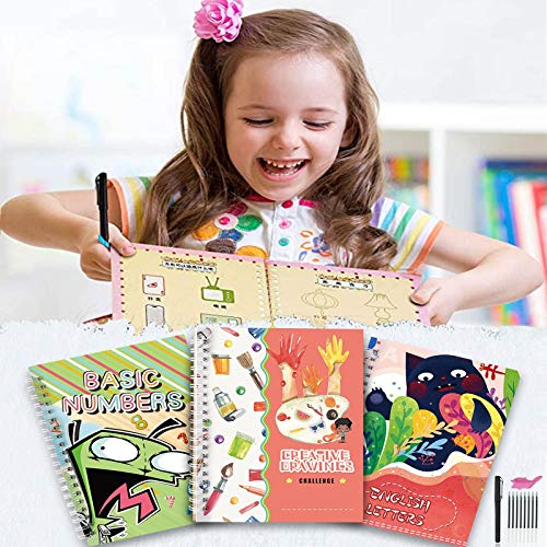 Cuaderno Caligrafia NiñOs, Cuaderno Libreta Caligrafia Magica Reutilizable, 3 Pcs Caligrafia Magica, Con 1 BolíGrafo, 1 PortaláPices Y 8 Recambios De Boligrafos Magicos