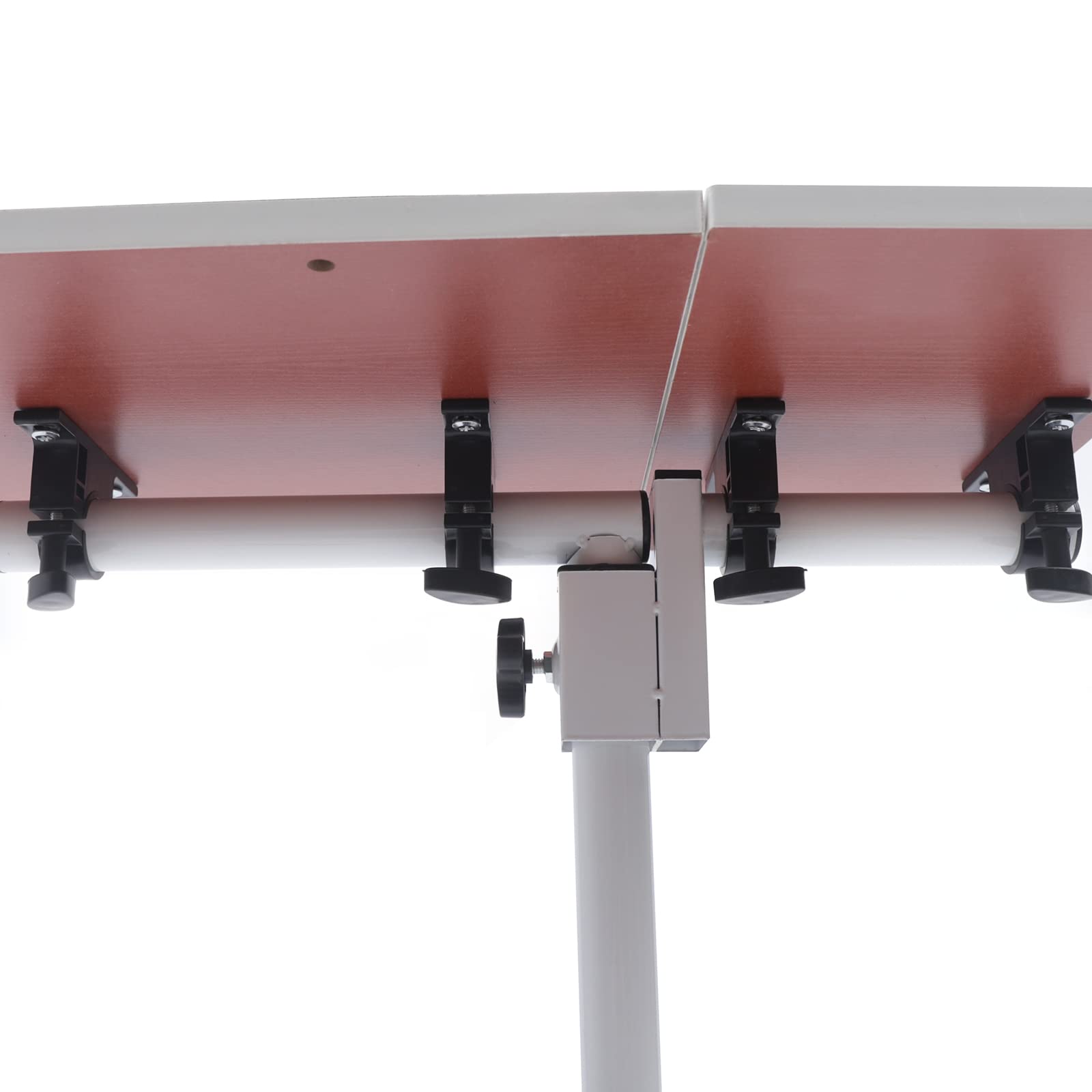 Supporto per laptop su scrivania regolabile in altezza, tavolino bianco girevole per ufficio, MDF, legno, acciaio, design elegante