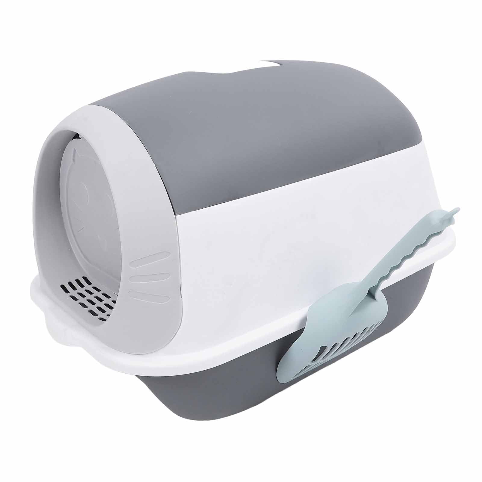 Box litière fermée pour chat d'intérieur, modèle gris en plastique résistant et lavable