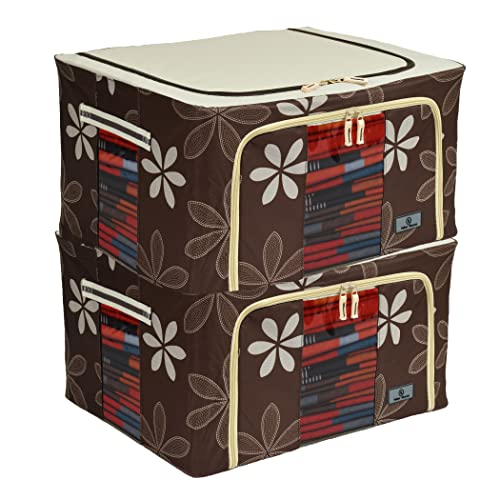 Image of Yellow Weaves Foldable Cloth Storage Box /Wardrobe Organizer 66 LTR, 2 pieces, Brown