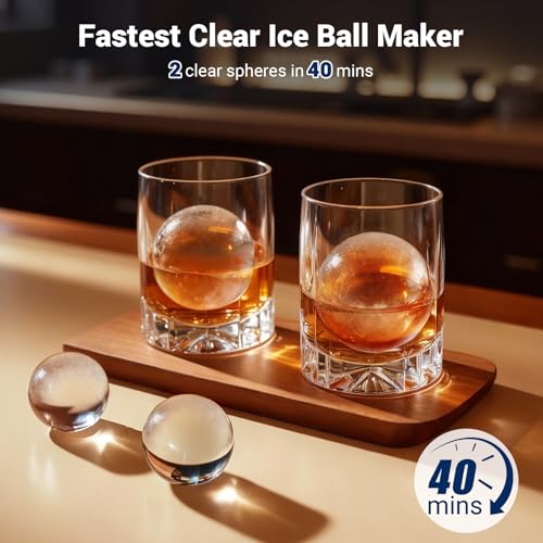 Image of Sphere Ice Maker, 2 inch Crystal Clear Ball Maker - 2 Sphere Ice Ready in 40-60min, Self-Cleaning with Ice Tong for Cocktails, Whiskey & Bourbon, 72Pcs /Day