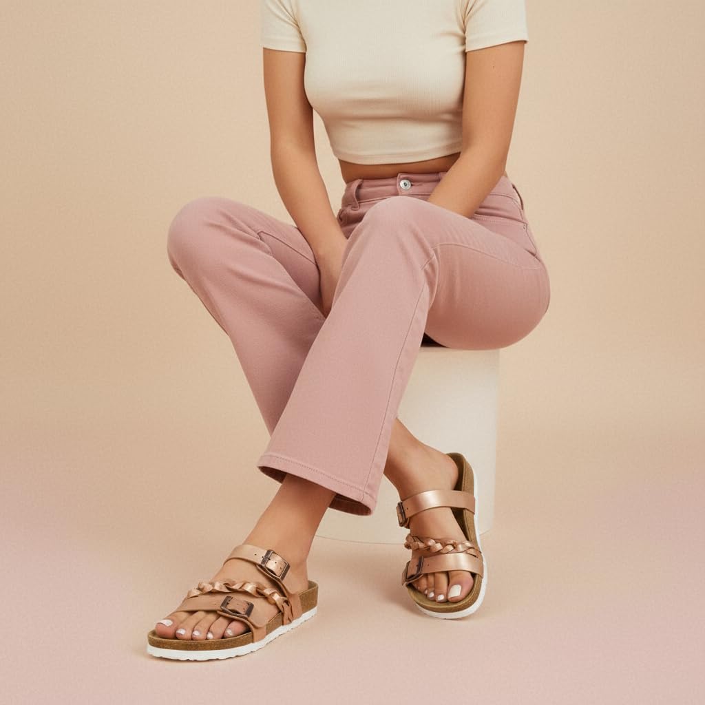 CUSHIONAIRE Lizzy Cork Footbed Womens Sandals - Comfortable Braided Summer Slip On Slide Sandals for Women 2025 - Image 2