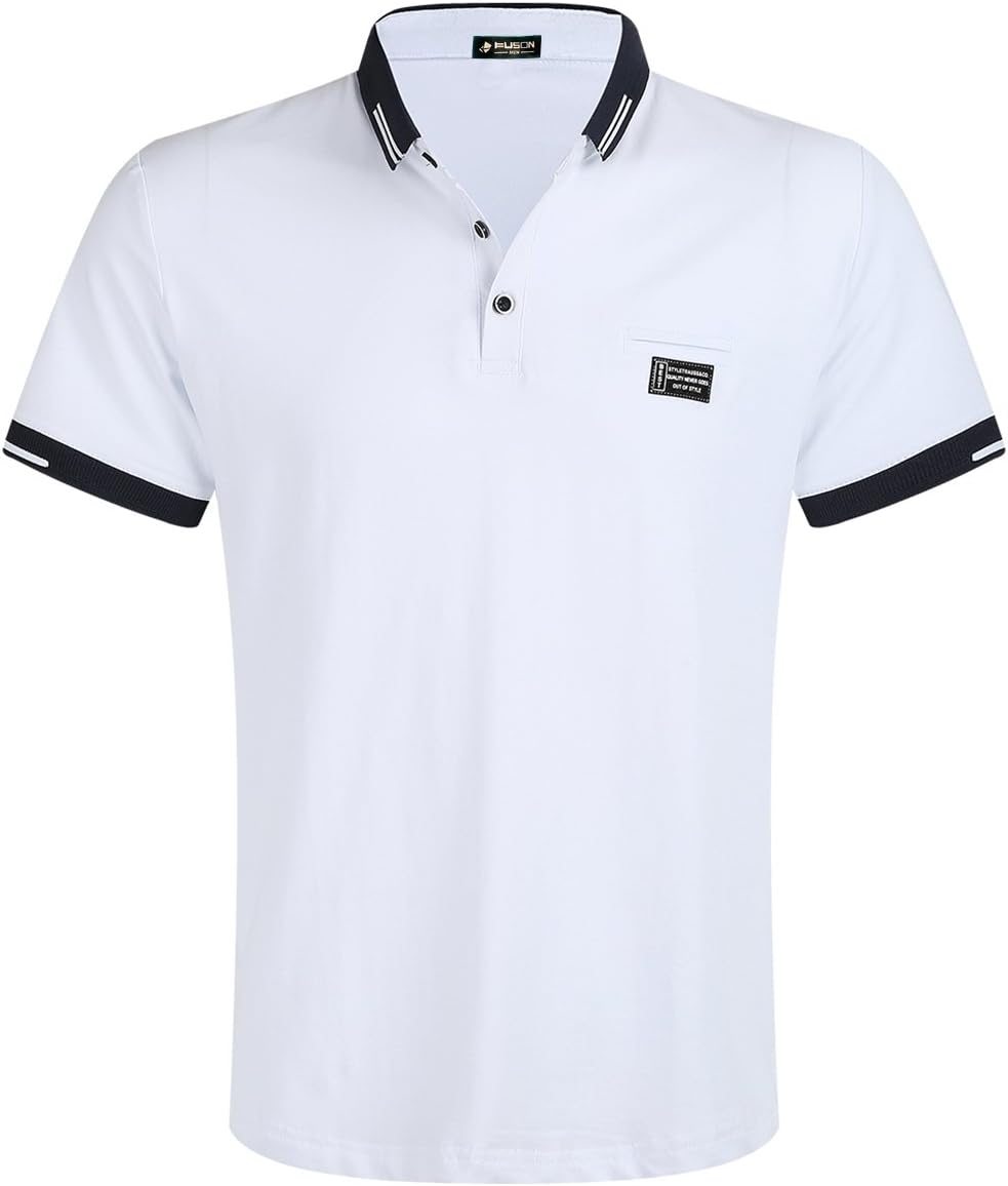 Musen Men Polo Shirts Short Sleeve Regular-Fit Cotton White Polo T-Shirts for Golf Big and Tall Shirts XXX-Large