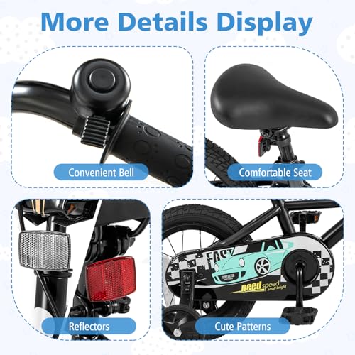 Image of BABY JOY Kids Bike, 12 14 16 18 Inches Car Pattern Sporty Bicycle w /Removable Training Wheels, Hand & Coaster Brakes, Adjustable Seat & Handlebar, Girls Boys Bike