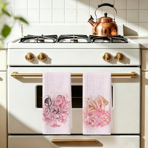 Image of Hanamiya Na 2 Pcs Pink Hand Towels, Nail Polish Decor Reusable Dish Towels