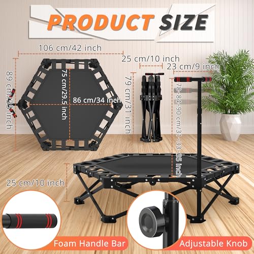 Foldable Mini Rebounder Trampoline, 42" Foldable Fitness Trampolines, Home Fitness Trampoline for Adults, Rebounder with Adjustable Foam Handle Indoor/Outdoor Body Exercise 450LBS Capacity - Image 4