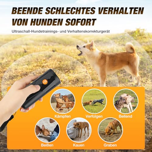 AOZOOM Ultraschall Anti Bell Gerät für Hunde, Handheld Ultraschall Hundegebell mit 4 Modi & LED, 15m Reichweite, Aufladbar & Sicheres & Effektives Bellstopp für Hunde Drinnen Draußen