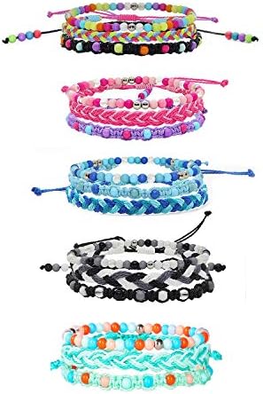 15 pcs Braided Friendship Bracelets Stackable Beaded Woven String Bracelets Cute Adjustable Wave Rope Friendship Bracelets for Teen Girls Women Birthday Christmas Halloween Valentine Party Favors