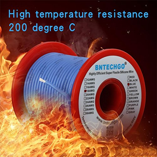 Image of BNTECHGO 18 Gauge Silicone Wire Blue 100ft Stranded Tinned Copper Wire | Flexible 18 AWG Stranded Wire Silicone Rubber Insulation For RC Models, Drone, Robot, Battery, EV Charger, 3D Printer, DIY