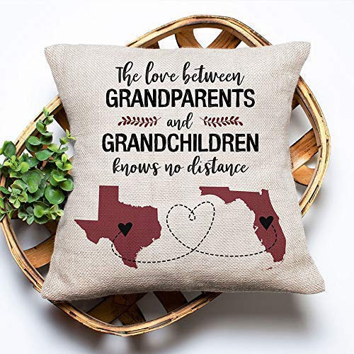 Personalized Long Distance Grandparents Pillow | Two State Grandparents & Grandchildren | Gift For Grandparents From Grandchildren | Two State Throw Pillow | Long Distance Family | Decorative Pillow