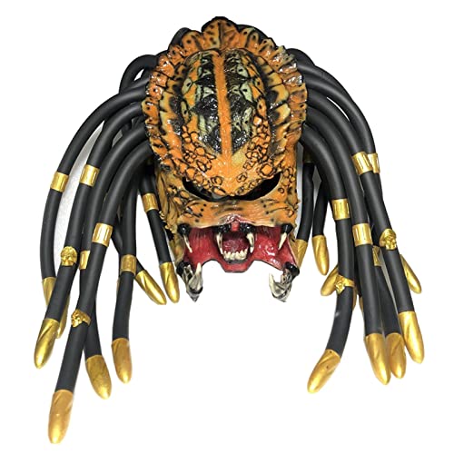 Predator Motorcycle Helmet, DOT Certified Full Face Helmet Mask with Hair Braid and LED Light for Outdoor Riding or Club Parties, and Cosplay Prop A,L: 59-60CM