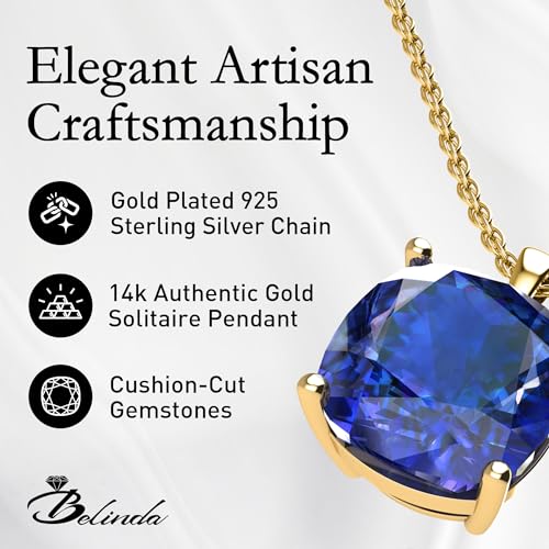 Women's 14k White Yellow Gold Necklace Birthstone Fine Jewelry Hanging Pendant Necklaces Sparkling Prong Sterling Silver Chain with Cushion Shape Gemstone Jewelry Gift3