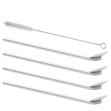 Rudra Exports Reusable Drinking Straws Spoon I Food Grade Stainless Steel Stirrer I Ultra Long Rustproof Long Spoon 8 Inches with Cleaning Brush : 4 Pcs Set