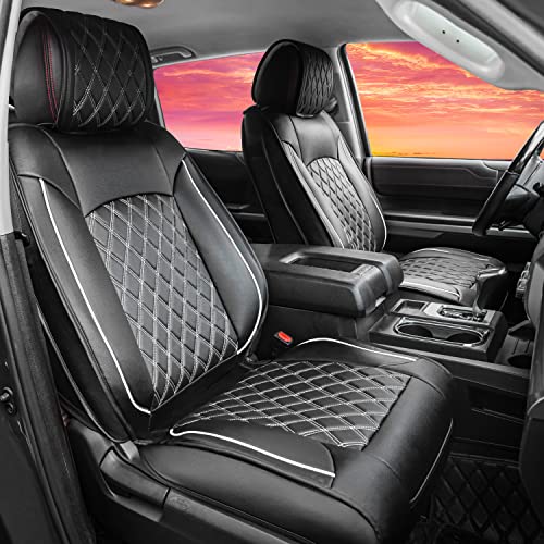 DrCarNow Seat Covers for Toyota Tundra 2008-2023, Fit Crewmax SR5 Limited Platinum TRD Pro Truck, Car Leather Seat Cover Accessories, for Dog Pet Baby Infant Kids, Black White Seat Gifts