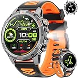 Smartwatch Herren GPS , 1,46' HD Men's Militär Smart Watch, LED Taschenlampe, Kompass, 100+ Sportmodi Fitnessuhr, IP68 Wasserdicht Rund Sportuhr, Fitness Tracker Watch für iOS Android (Schwarz)