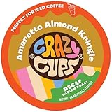 Crazy Cups Amaretto Decaf Coffee, Decaffeinated Amaretto Almond Kringle Coffee Pods for K Cup Keurig Machines, Brew Hot or Iced, 22 Count