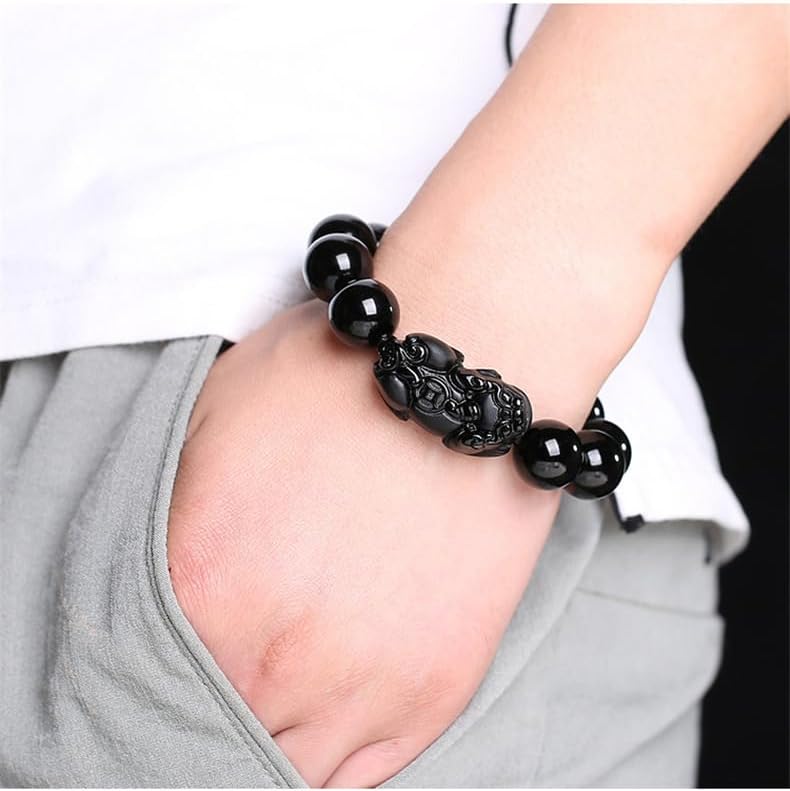 Black Obsidian Pi Xiu Bracelet, Feng Shui Amulet for Wealth and Protection, Natural Stone Beaded Jewelry for Men & Women - Image 2