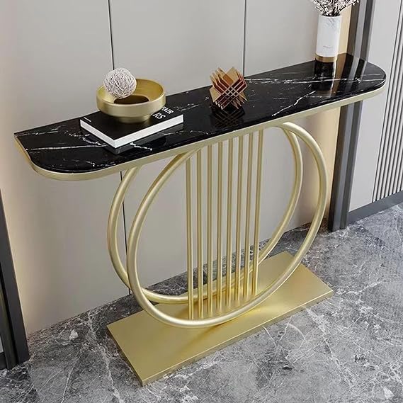 End Table Living Room Modern Slate Console Table Luxury Hallway Narrow Side Table Entrance Coffee Table (Golden Black)