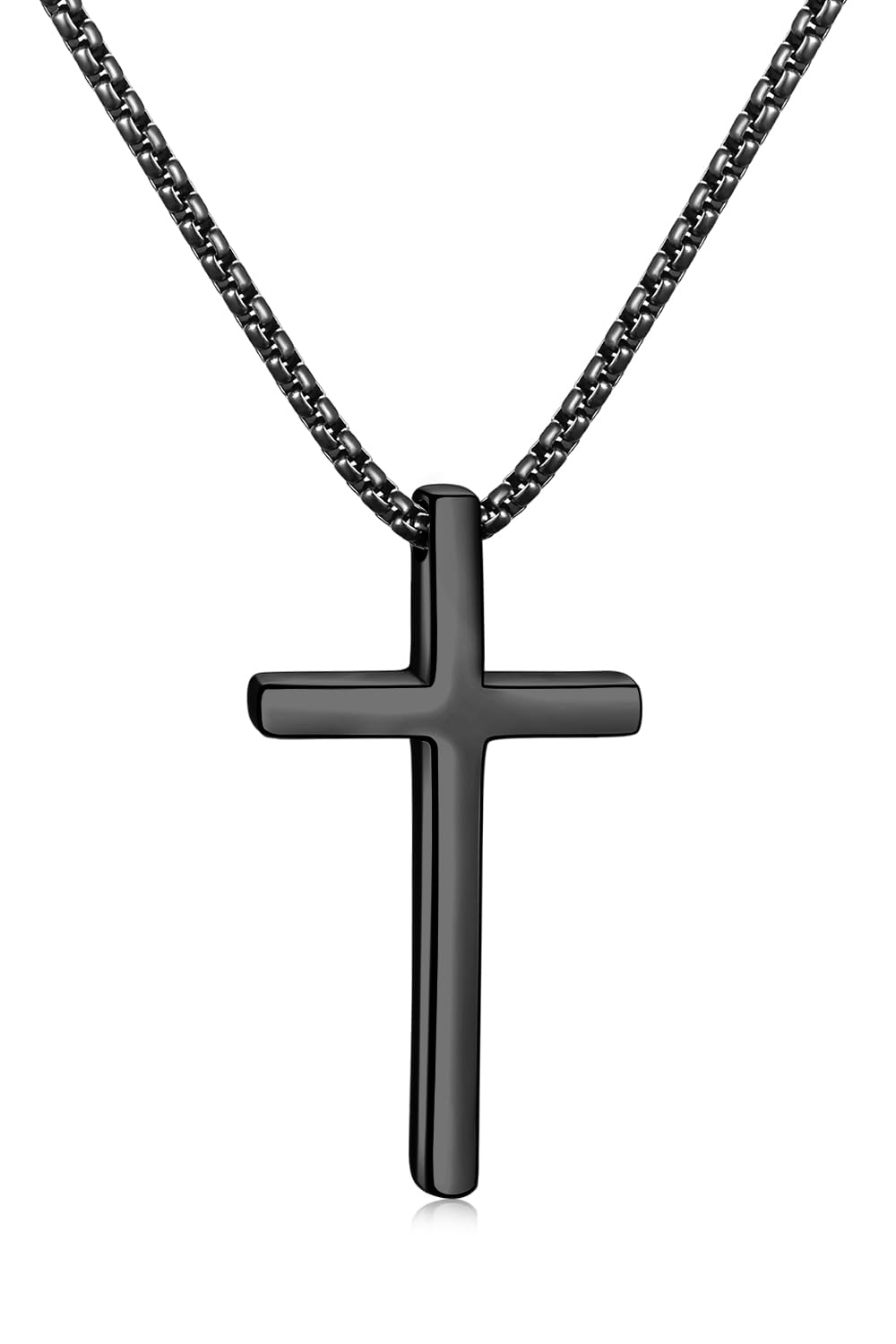 Fiusem Easter Basket Stuffers - Cross Necklace for Men, Silver/Gold/Black Mens Cross Necklaces with 2.5mm Cross Chain and Stainless Steel Cross